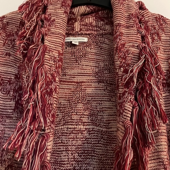 AE Burgundy Fringe Trim Cardigan - Picture 3 of 3